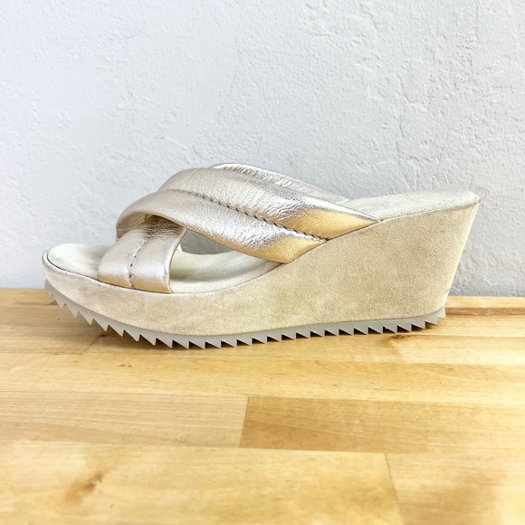 Pedro Garcia Shoes - Pedro Garcia Metallic Gold Leather Platform Wedge Sandals Mules Size 40 US 10